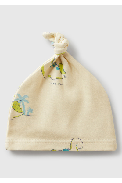 United Colors of Benetton Baby Ecru All Printed Jersey Hat with Knot Tip