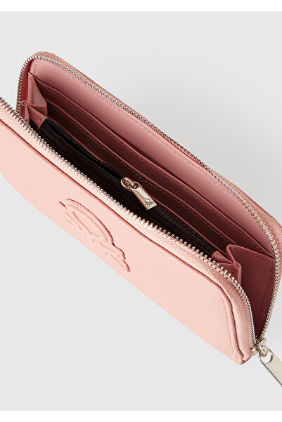 United Colors of Benetton Γυναικείο ορθογώνιο πορτοφόλι με φερμουάρ με αντίκες ροζ εφέ ανάγλυφο λογότυπο