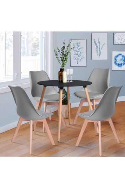 Homelux Round Dining Table, 80x80x75 cm, Wooden Legs, Black, MDF