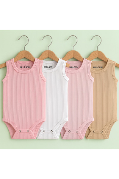 KA-HA Giyim %100 Pamuklu 4'lü Çıtçıtlı Bebek Body Zıbın / Pamuklu Bebek Atlet...