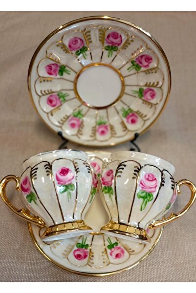 BY.RAYKA PORSELEN El Dekor Porcelain Hand Painting Set of 2 Cup