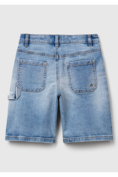 United Colors of Benetton Erkek Çocuk Açık Denim Taş Yıkama Straight Fit Denim Bermuda Şort