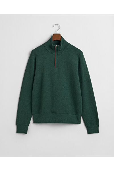 Gant Men's Green Regular Fit Half Zipper Sweatshirt