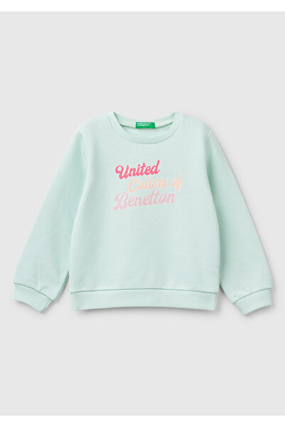 United Colors of Benetton Hanorac pentru fetiță, verde apă, cu sclipici Benet...