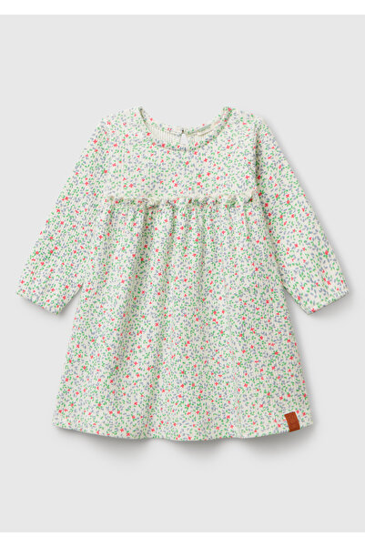 United Colors of Benetton Bebek Ekru Tamamı Desenli Önü Fırfır Detaylı Pileli...