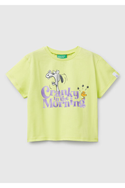 United Colors of Benetton Tricou cu imprimeu cu arahide galbene pentru fete