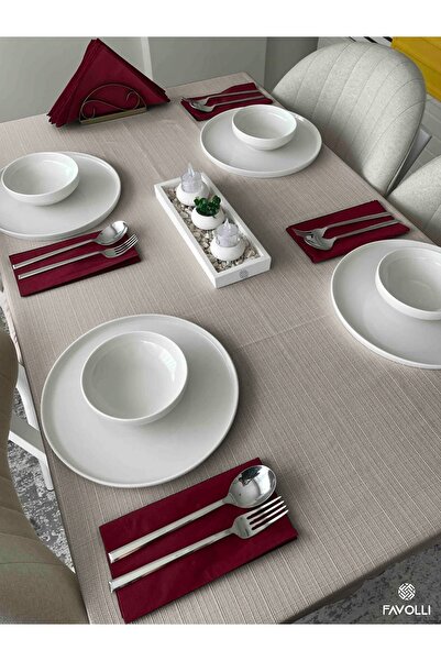FAVOLLİ Light Gray Linen Textured Tablecloth
