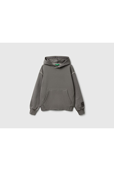 United Colors of Benetton Hanorac cu glugă pentru băiat, antracit, cu dungi p...