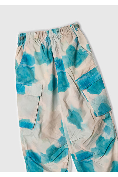 United Colors of Benetton Girl's Blue Mix All Patterned Parachute Trousers with Elastic Waist and Flap Pocket