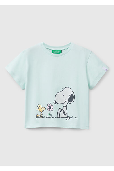 United Colors of Benetton تي شيرت بناتي مطبوع عليه الفول السوداني باللون الأخ...