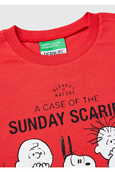 United Colors of Benetton Boy's Red Peanuts Printed T-Shirt