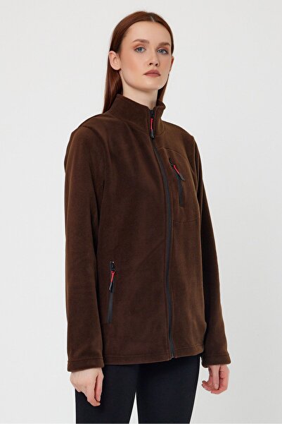 COMBİNE MİCHAİL Kadın Kahverengi Polar Tam Fermuarlı Outdoor 3 Cepli Spor Polar Ceket