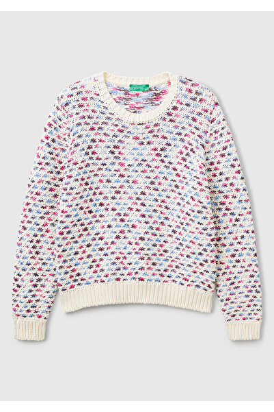 United Colors of Benetton Women's Pink Mix Cotton Blended Jacquard Rib Detailed Double Sided Sweater