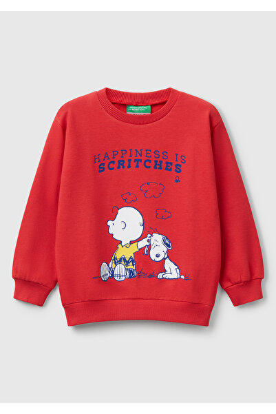 United Colors of Benetton Hanorac roșu cu etichetă cu logo imprimat cu arahid...