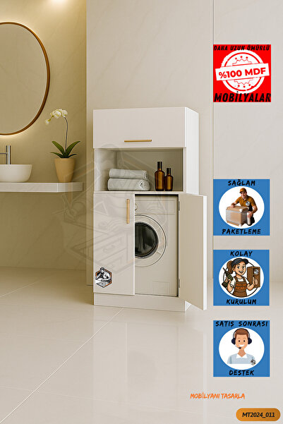 Mobilyanı Tasarla Tamamı Mdf Yakut Çamaşır Makinesi Dolabı Alt/üst Kapaklı-aç...