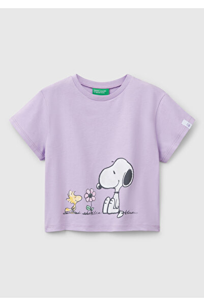 United Colors of Benetton Fliederfarbenes T-Shirt mit Peanuts-Aufdruck für Mä...