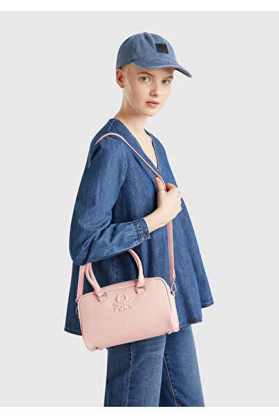 United Colors of Benetton Geantă de umăr cu mâner dublu cu logo în relief roz...