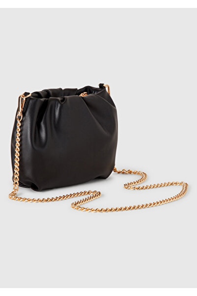 United Colors of Benetton Γυναικείο πορτοφόλι με λουράκι με αλυσίδα με μαύρο εφέ Napa 3D λογότυπο