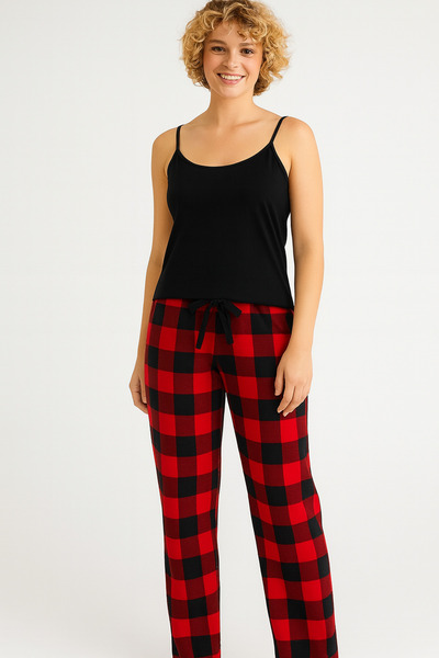 MyBen Red Plaid Patterned Single Bottom Pajamas