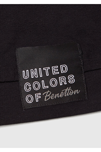 United Colors of Benetton Girl's Black Stretch Fabric Contrast Logo Label Sports Bra