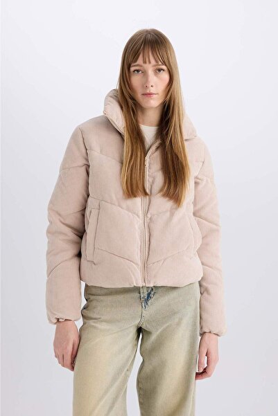 DeFacto Vodotěsný sametový kabát s límcem a kapsami na zip A0805AX24WN