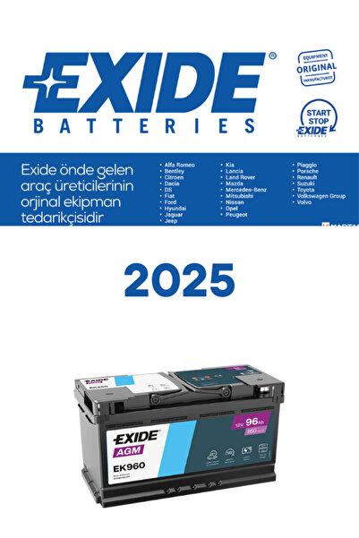 EXIDE 96 AH AGM AKÜ START&STOP 850CCA DÜZ TIRNAKLI 2025