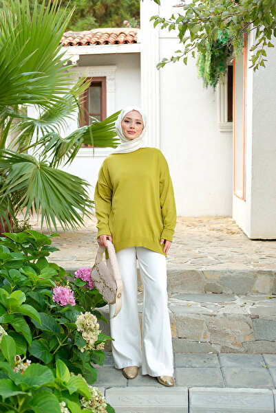 LOCCO Pulover de damă Oil Green Oversize Knitwear - Decolteu