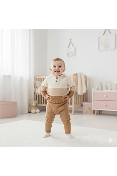 ANNE BEBEK ERKEK 3-6-9-12 AY HAPPY KAZAKLI KOYUN YÜNÜ ÖRME TRİKO TAKIM