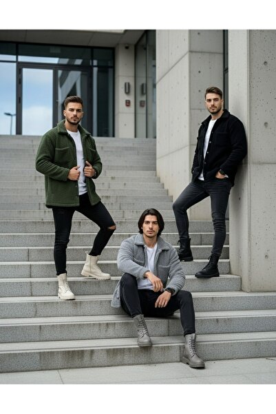 Fifty Color 3-х частинний унісекс хакі чорно-сірий плюшевий полярний кардиган...