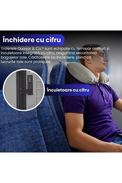 Quasar & Co. Set 2 Trolere Cabina 40x30x20cm roti detasabile si 55x36x20cm,bagaj de mana,troller ABS,Argintiu