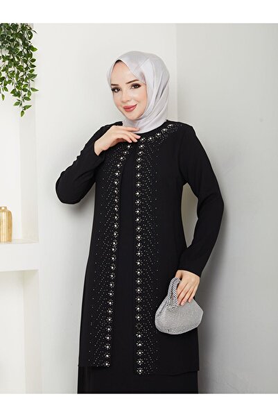 ESLEMNUR Papatya Taşlı Büyük Beden Anne Elbisesi