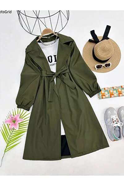 MY QILAM 10 NUMARA MODA Kadın Belden Bağlamalı haki Balon Kol Trenç standart beden (38/44 arasi)