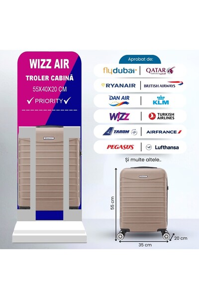 Quasar & Co. Set 2 trolere cabina, Quasar & Co.®,40x30x20cm roti detasabile/55x36x20cm,cifru,ABS,crem