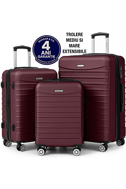 Quasar & Co. Set 3 trolere,S/M/L,Model Line, 4 roti maner telescopic, cifru, ABS, Visiniu