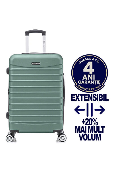 Quasar & Co. Large Expandable Trolley, Line trolley, 77x49x31-36cm, checked luggage, 4 double wheels, abs, Light Turquoise