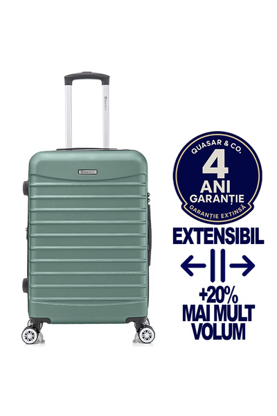 Quasar & Co. Medium Expandable Trolley, Line trolley, 66x41x26-31cm, checked luggage, 4-wheeled, zip, Turquoise