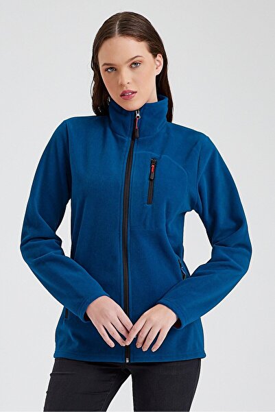 COMBİNE MİCHAİL Mavi Renk Tam Fermuarlı 3 Cepli Kadın Polar