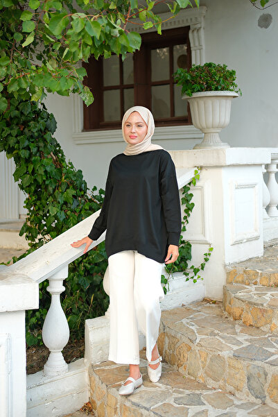 LOCCO Pulover de damă cu tricotaje supradimensionate negru - decolteu