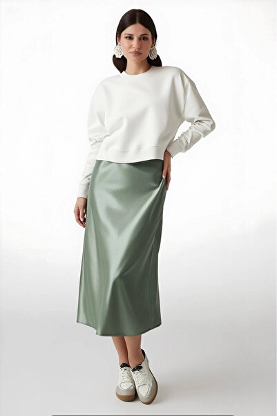 hazelin Women's Çağla Satin Finished Midi Length Skirt with Elastic Waist Hzl23s-bd1101471