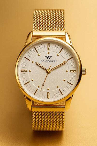 Goldpower Hasır Mıknatıs Kordon Lüks Gold Renk İçi beyaz ve Boncuk Detaylı Ko...