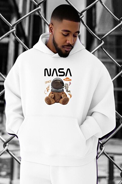 DM DOLCE MORE سويت شيرت كبير الحجم مطبوع عليه شعار وكالة الفضاء ناسا