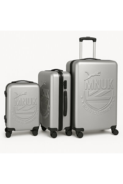 Mnuk Manchester 3 pieces Luggage Set With TSA lock suitcase bag- Sizes 28/24/20-Silver