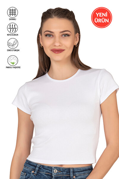 ÖZKAN underwear Özkan 27433 Women Crop Cotton Camisole Flexible Comfortable Crew Neck Short Sleeve T-Shirt Blouse