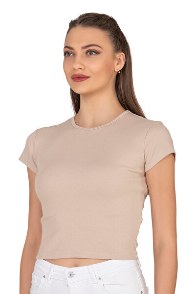 ÖZKAN underwear Özkan 27433 Women Crop Cotton Camisole Flexible Comfortable Crew Neck Short Sleeve T-Shirt Blouse