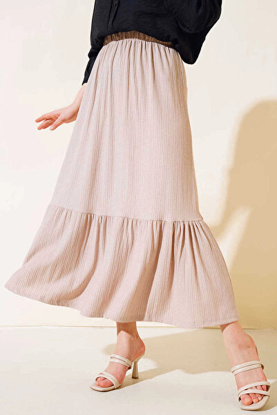 hazelin Γυναικεία Μπεζ ελαστική μέση μακριά φούστα HZL23S-BD 118861