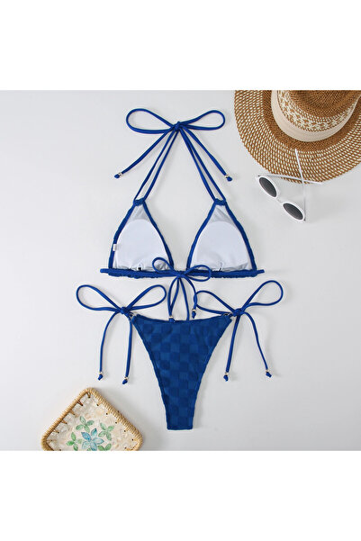 hazelin Σετ μπικίνι Saks Blue με επένδυση ψηλής μέσης - Δέσιμο με κορδόνι με αξεσουάρ HZL24S-LC2229