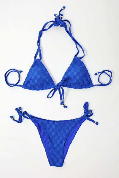 hazelin Σετ μπικίνι Saks Blue με επένδυση ψηλής μέσης - Δέσιμο με κορδόνι με αξεσουάρ HZL24S-LC2229