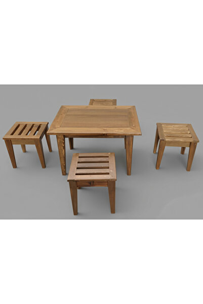 SOYLU KAPI Ahşap Bahçe Takımı, 4+1 Ahşap Sehpa ve Tabure, Balkon & Teras Oturma Grubu, Eskitme Boyalı