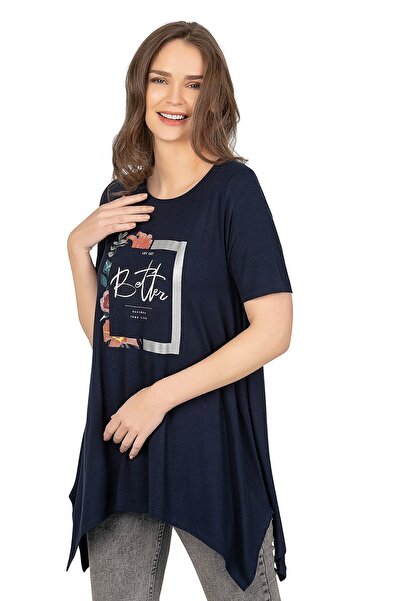 ÖZKAN underwear Özkan 26721 Premium Navy Blue Viscose Lycra Women's Large - Printed Short Sleeve