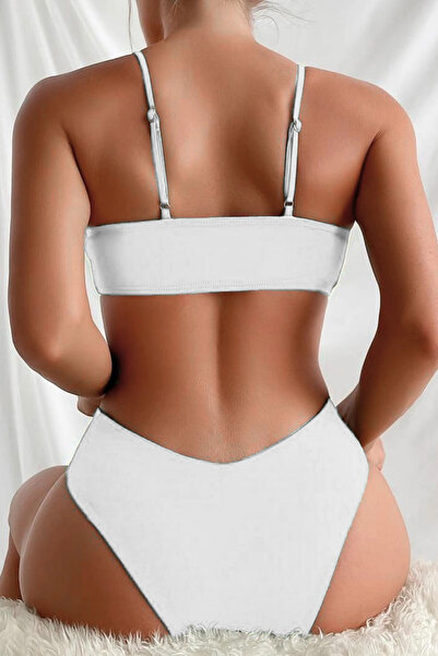 hazelin Λευκό σχοινί V-Cut Λεπτομερές κοστούμι μπικίνι - HZL24S-LC2234